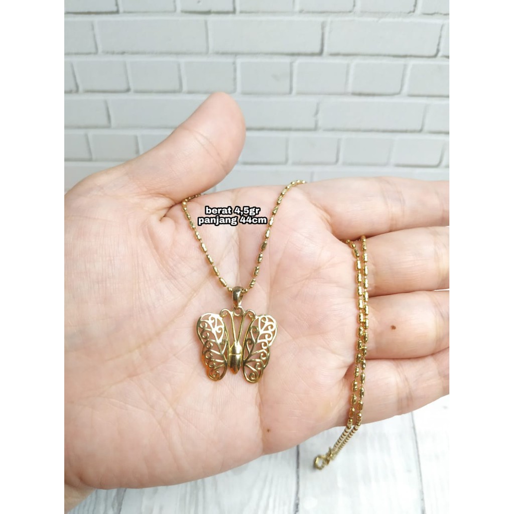 KALUNG LIONTIN KUPU-KUPU UKIR GOLD PERAK ASLI S925 KODE CD088