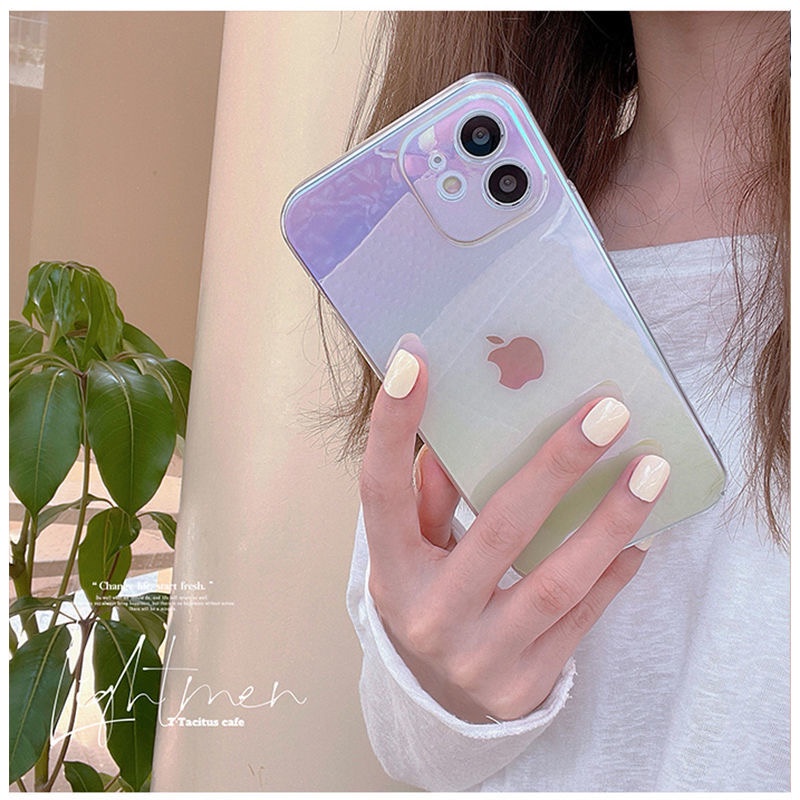 Case Pelindung laser Transparan anti Jatuh Untuk iphone 13 12 11 pro max X / Xs max XR 7 / 8 / Se 2020 7plus / 8plus