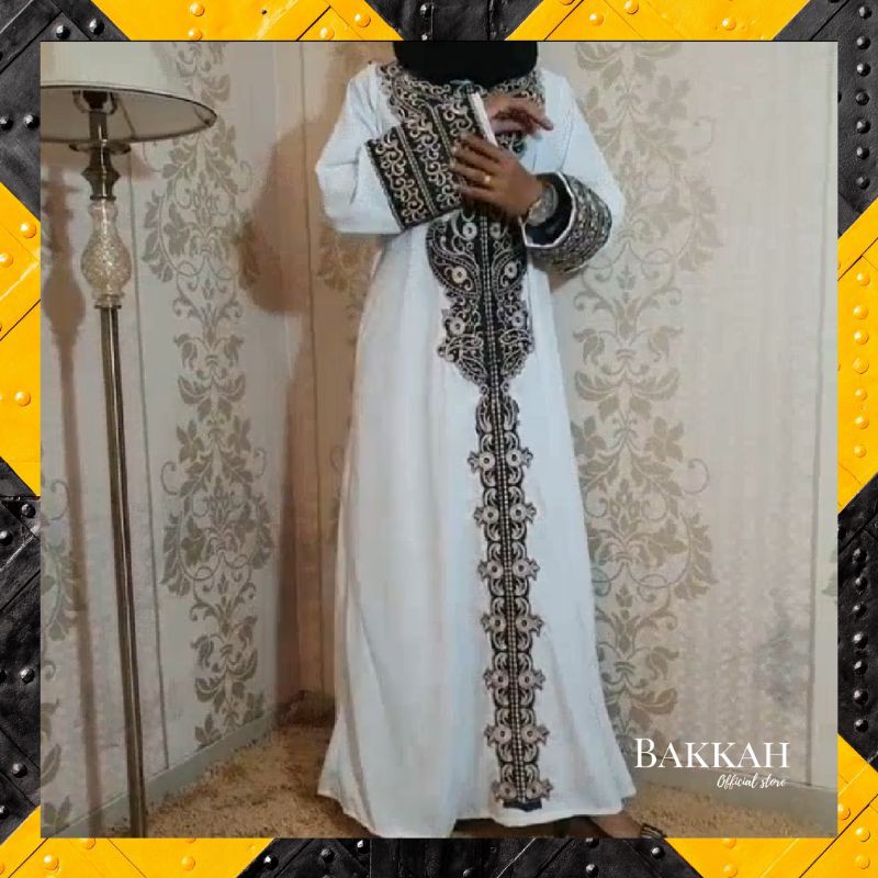 ABAYA PUTIH GAMIS BORDIR HAJI - ABAYA ETNIK BAKKAH