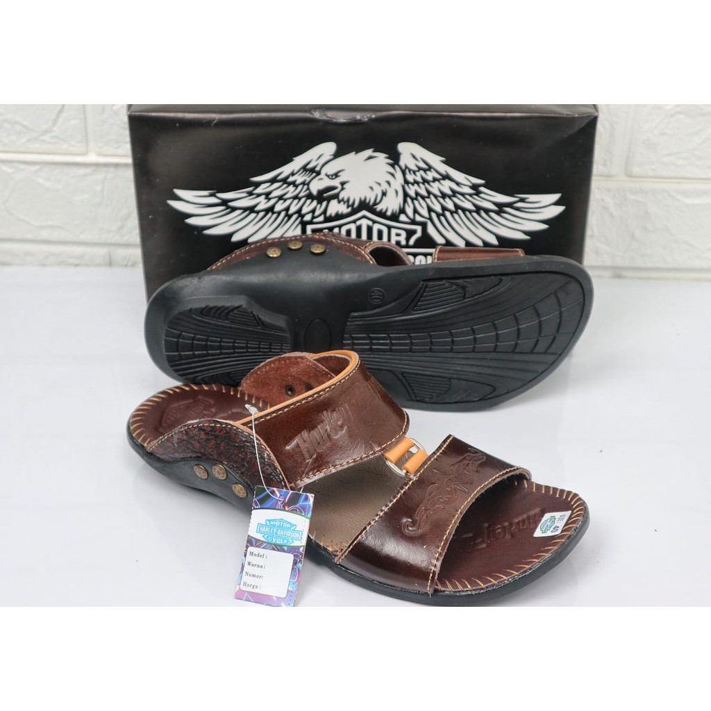 Terbaru Sandal Pria Kulit Sapi Asli Harley Davidson Real Leather Cow Sendal Ban 2 Ring Casual Pria