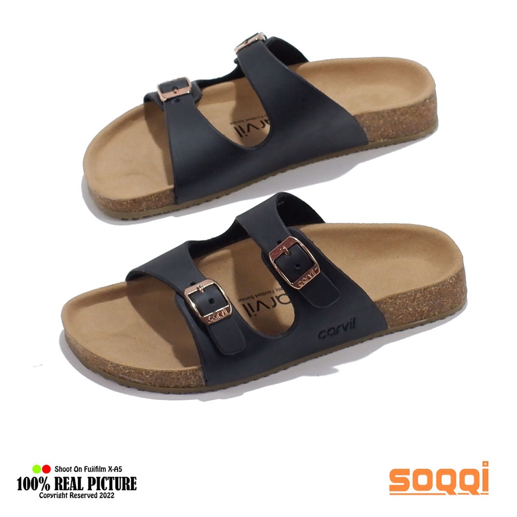 Sandal selop casual wanita dewasa ori sendal slop cewek perempuan kulit sintetis acara resmi bisa buat lebaran brand Carvil terbaru Mikha 02 promo cod keren murah 36-40