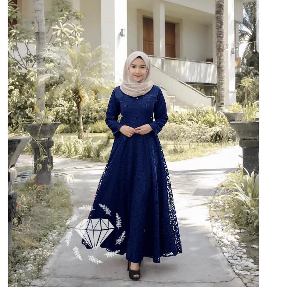 Guchika Maxy AM Moscrepe Full Brukat Mix  Baju Mush Gamis Syari Dress Wanita Fashion Q3N9