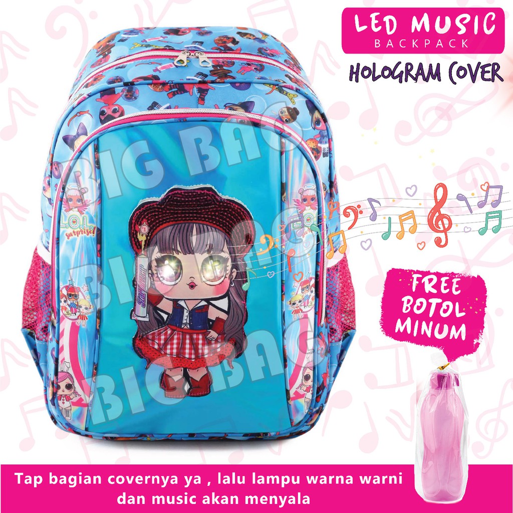 Tas Ransel Anak Perempuan Karakter LOL SURPRISE - Tas Ransel Hologram LED - MOONLIGHT + BOTOL MINUM