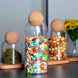 TOPLES KACA UNIK TUTUP KAYU WADAH SUSUN / TEMPAT PENYIMPANAN GULA TEH KOPI TEPUNG BUMBU DAPUR DENGAN