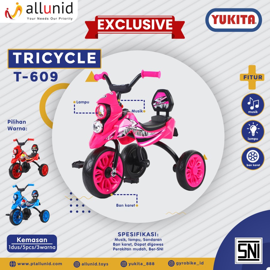 Sepeda Anak Roda Tiga TRICYCLE YUKITA T-609 bike bikecycle cycle gowes pedal skuter scooter keren ba