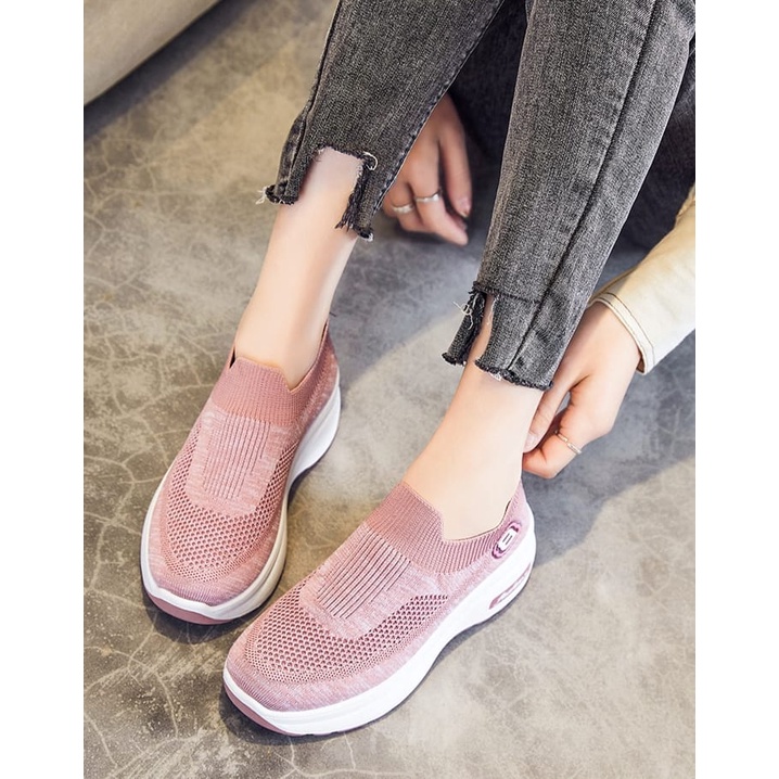 FREE BOX Sepatu Slip On Wanita Sepatu Sneakers Sport Wanita Motif 8 Tinggi Comfort Sepatu Wedges LV0157