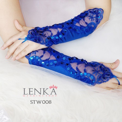 [PRODUK TERMURAH] BRIDAL GLOVES AKSESORIS PERNIKAHAN SARUNG TANGAN WANITA BIRU STW008