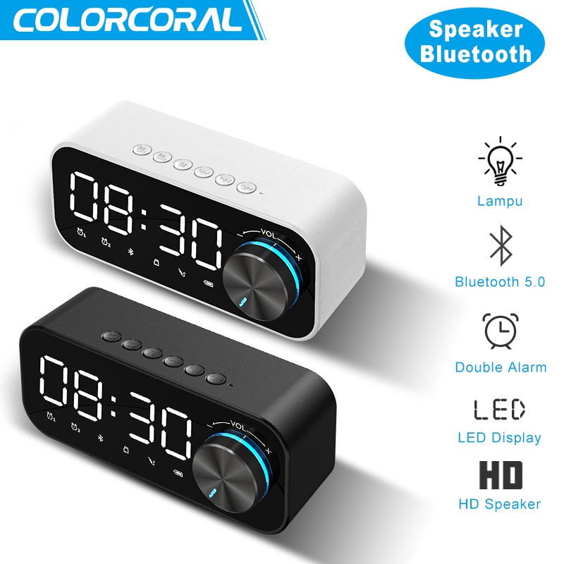 ColorCoral Lampu Speaker Bluetooth Portable Bass Jam Alarm Clock LED Display Spiker Bluetooth Musik Box Bluetooth