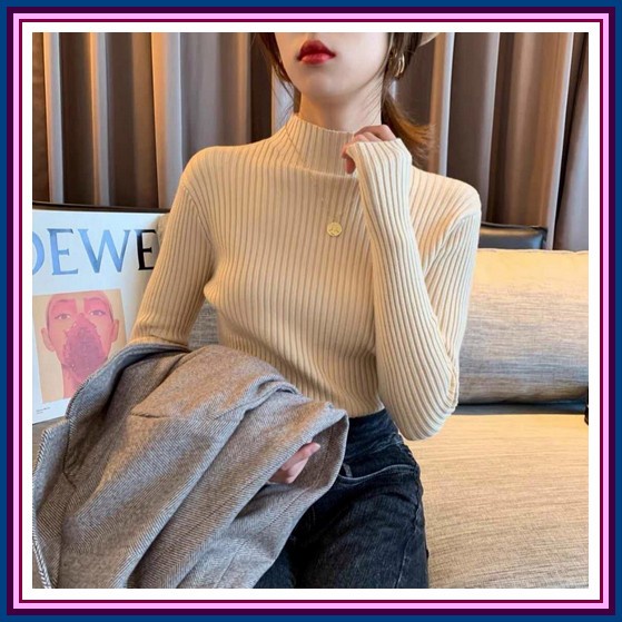 Preloved Baju Rajut Kerah V Salur Inner Rajut Aisha Hijab Baju Dalaman Turtleneck Knit Manset