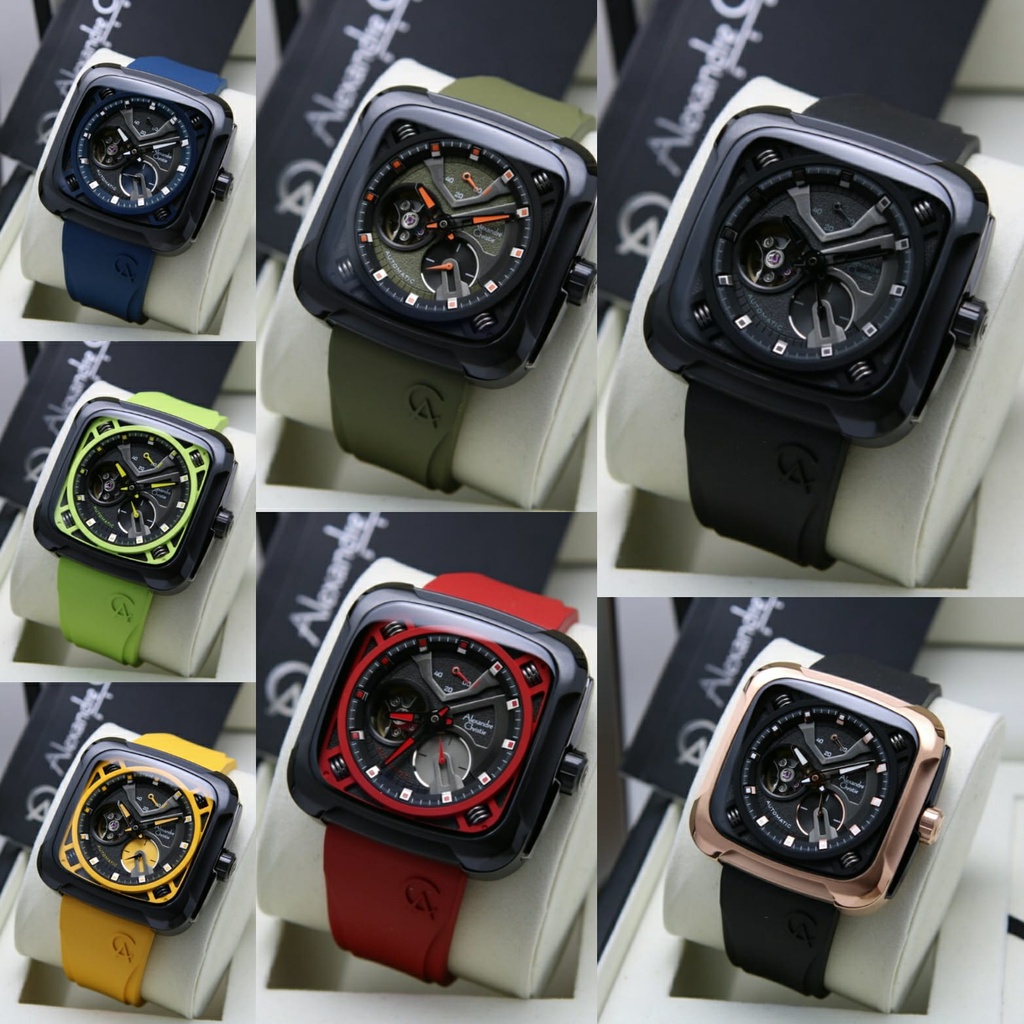 JAM TANGAN PRIA ALEXANDRE CHRISTIE AUTOMATIC AC 6577 AC6577 BLACK RUBBER STRAP ORIGINAL