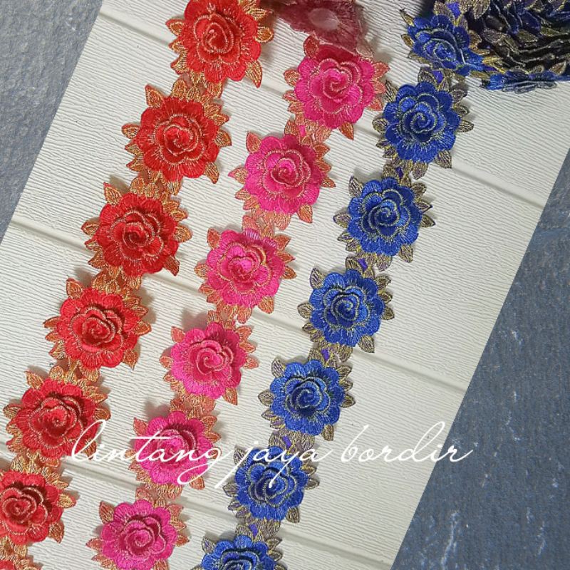 renda bordir roll aplikasi bunga timbul 3d/ renda roll mawar 2,5 m
