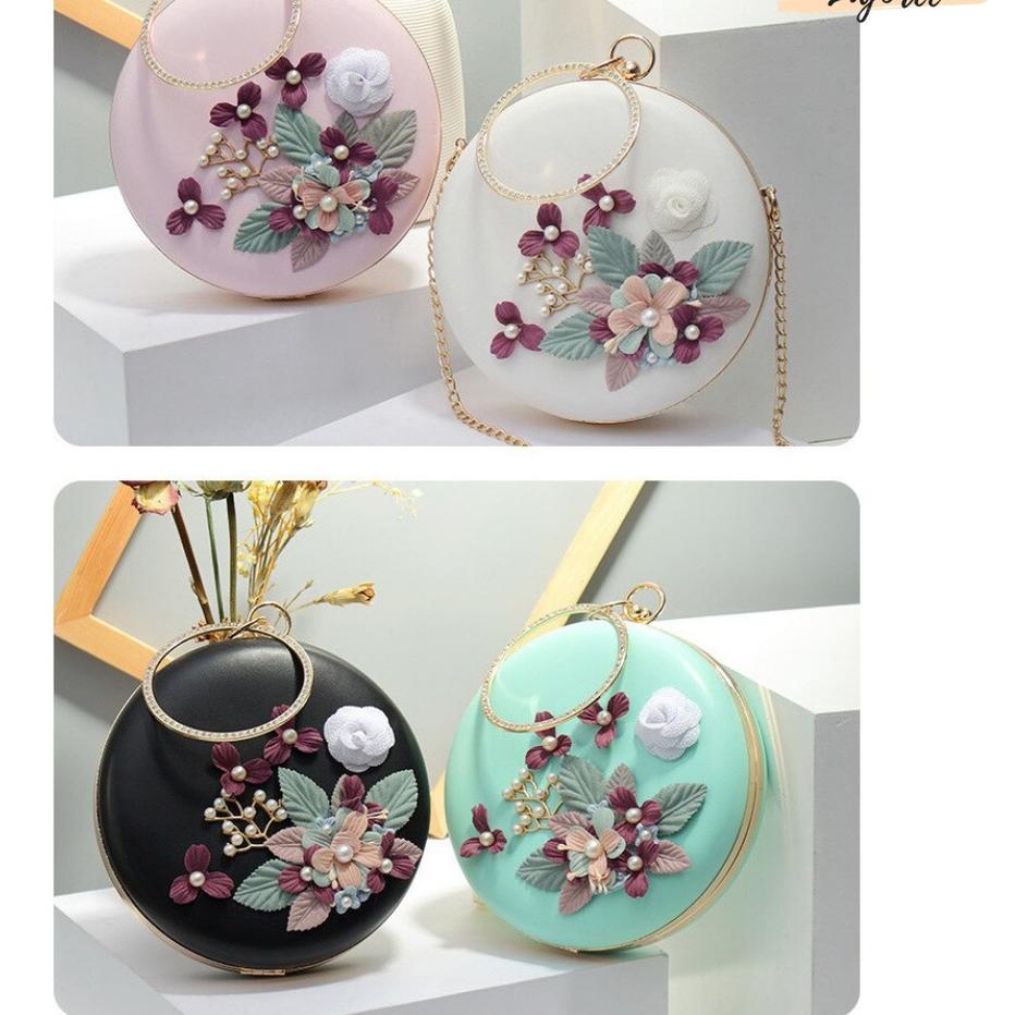 LAJOREE Tas Pesta Mewah Circle Motif Bunga Elegan SlingBag Bulat Wanita Import Ibu Ibu Kondangan Clu