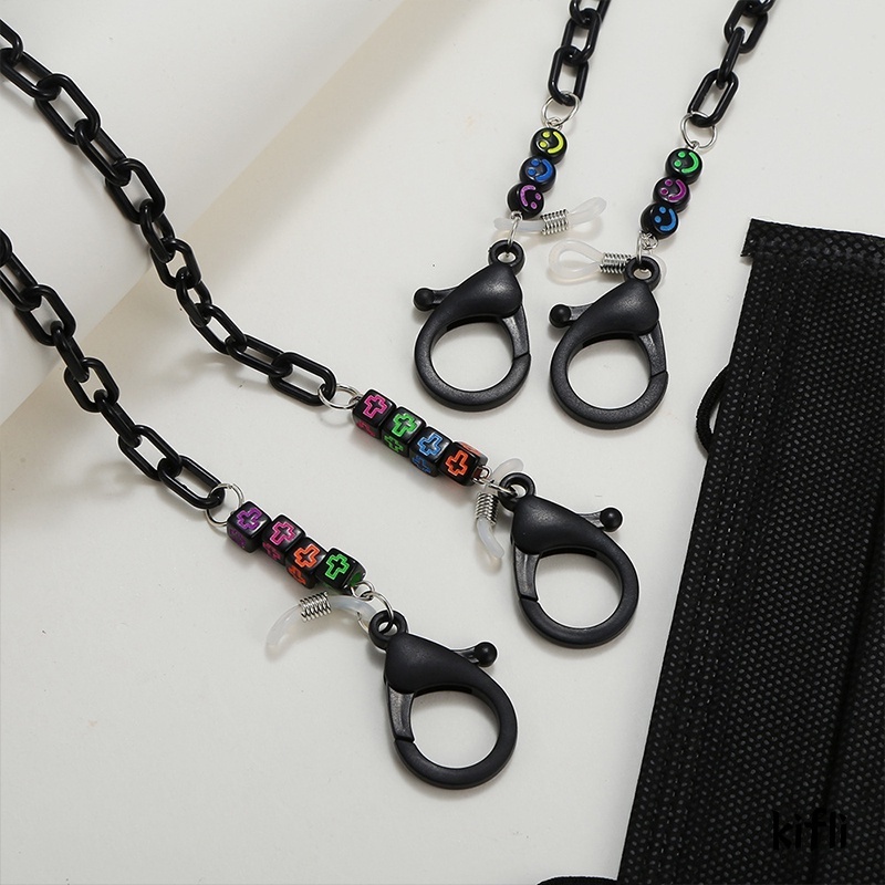 Hitam Smiley Face Mask Lanyard,Acrylic Chain Lanyard,Anti-Lost,Face Mask Kalung,Kacamata Rantai Aksesoris