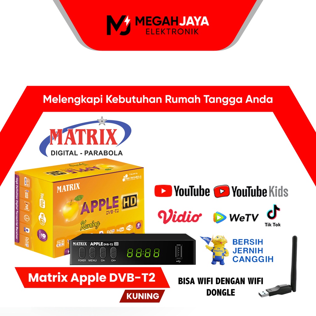 matrix apple kuning set top box dvb t2   penerima siaran digital   paket wifi dongle  garansi resmi 