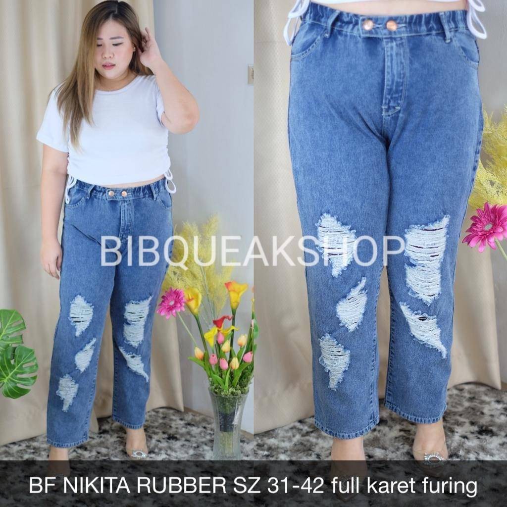 CELANA JEANS WANITA BF NIKITA RUBBER SZ 31-34 full karet furing