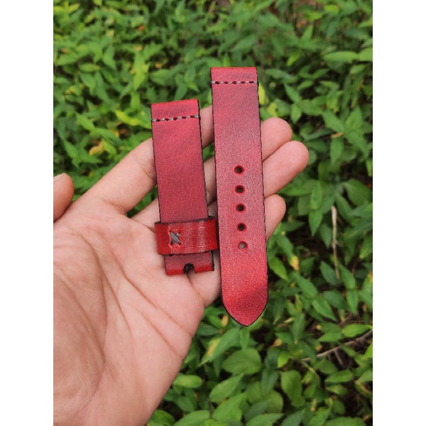 Strap jam tangan kulit merah rustic / tali jam rustic