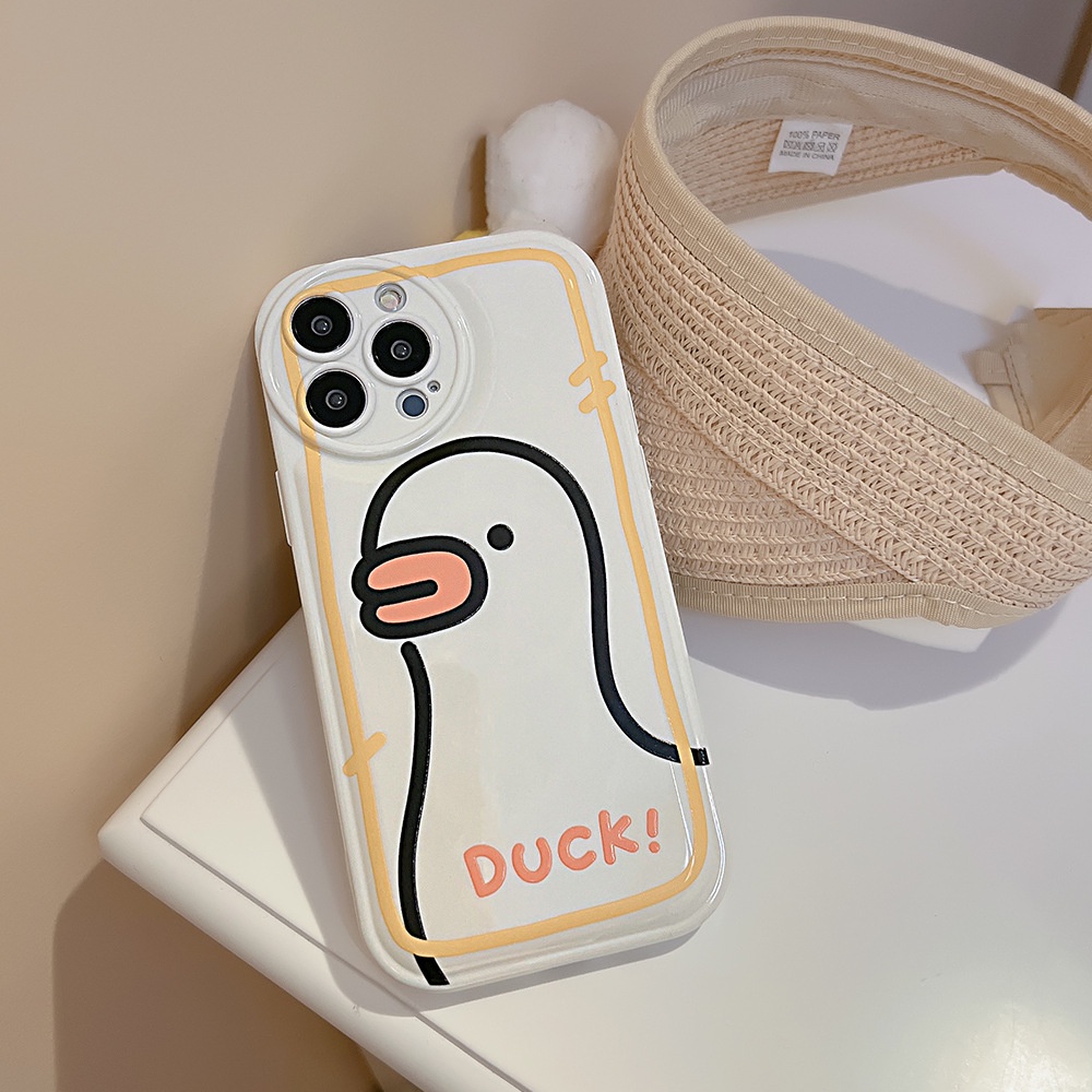 Case Pelindung Motif Kartun Bebek Warna Beige Untuk Iphone 11 8 7 Plus SE2 XS XR 12 13 PRO MAX