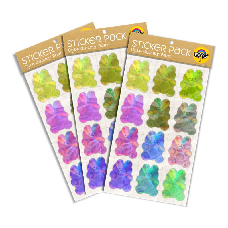 

Stiker Pack Hologram Cute Gummy Bear isi 12pcs Sticker Aksesoris Hp Laptop Aesthetic
