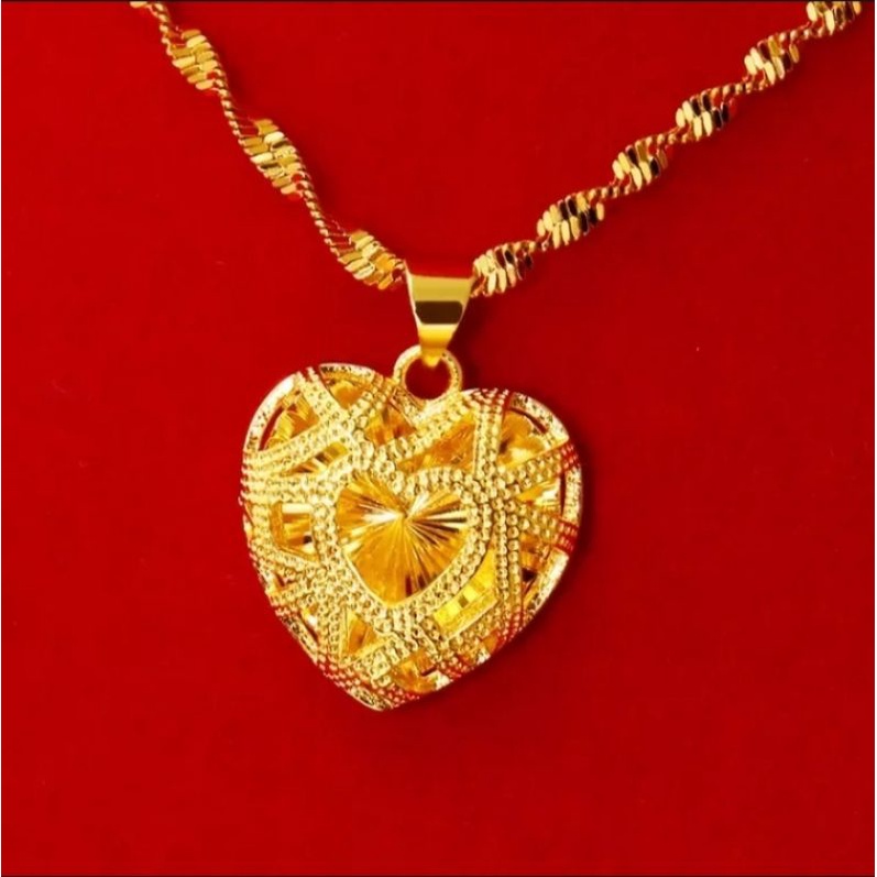 KALUNG HONGKONG ULIR BERLAPIS EMAS 24K ASLI DENGAN LIONTIN LOVE SANGAT MEWAH