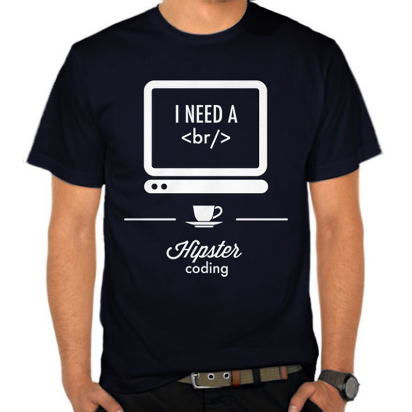 Kaos Distro Hipster Coding Black PREMIUM