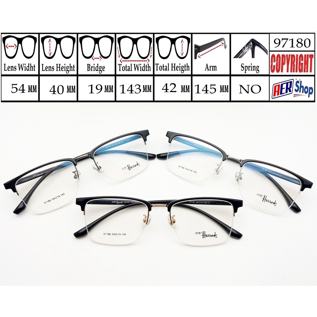 97180  - 97181. Frame kacamata minus original NEW HARRODS half frame kacamata unisex