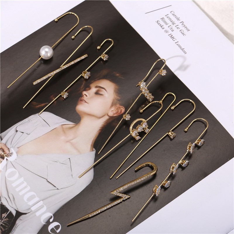 Series Diamond Earring Fashion Accessories Jewellery Jewelry New Personality Elegant Ear Bone Clip Slash Earrings Factory Wholesale