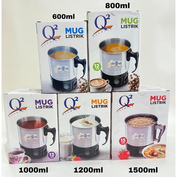 Mug Listrik Q2 11cm / 12cm / 13cm / 14cm / 15cm Pemanas Air Stainless Teko Listrik