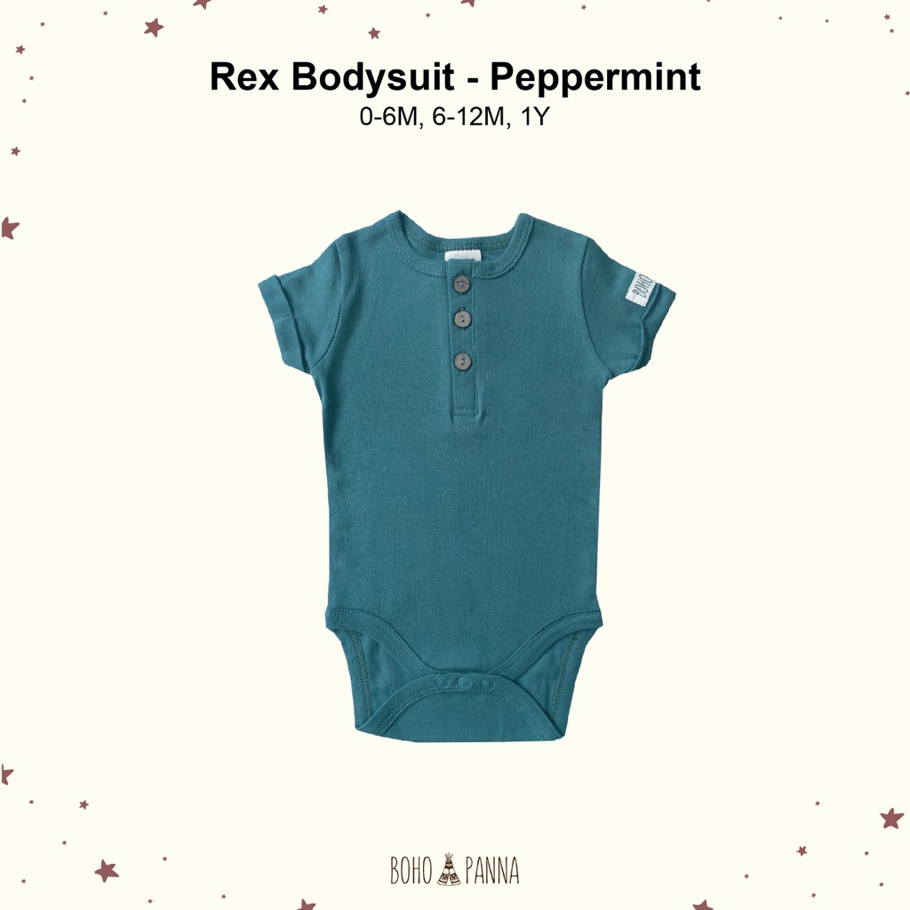 Bohopanna Rex Bodysuit | Baju Jumper Bayi New Born Lengan Pendek Perlengkapan Kado Lahiran Pakaian Bayi Baru Lahir Baby Jamper Jumpsuit Jamsuit Jamswit Jumsuit Jumswit Anak Bayi Laki Laki Perempuan Cowo Cewe Cowok Cewek 0 6 12 Bulan Bohobaby Bohopana-Peppermint