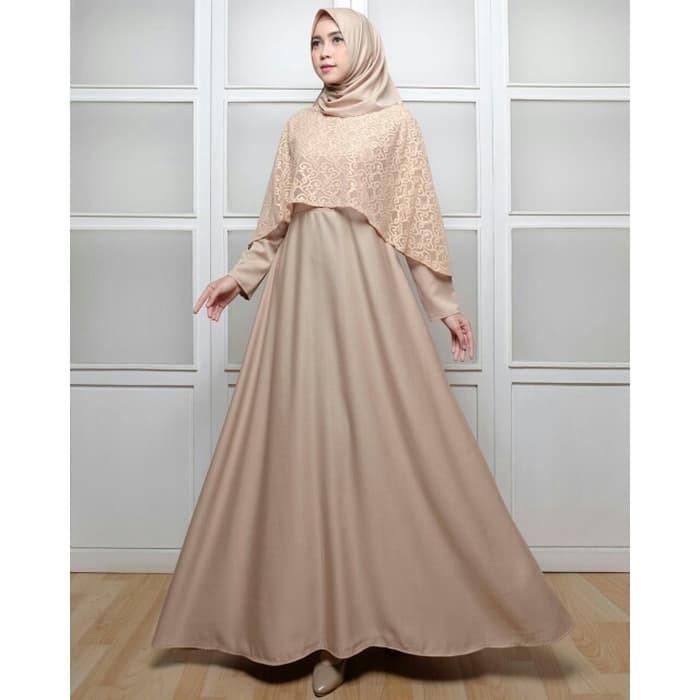 Gamis BALOTELLY MOCCA POLOS CREAM / DRESS MUSLIM ORI BAJU GAMIS BRUKAT