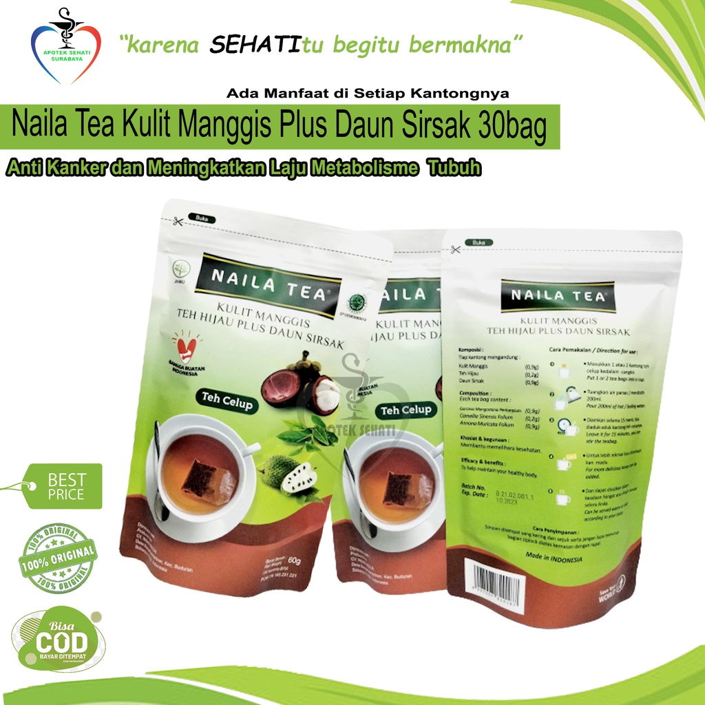 Promo 3in1 Teh Celup NAILA TEA Herbal BPOM Ekstrak Jati Cina Kunyit Temulawak Manggis Sirsak Jahe