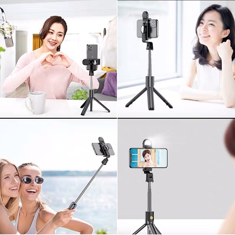 ColorCoral Selfie Stick with Fill Light Tripod Hp Portable Rotatable Expandable Tongsis Youtuber Live Broadcast Vlog