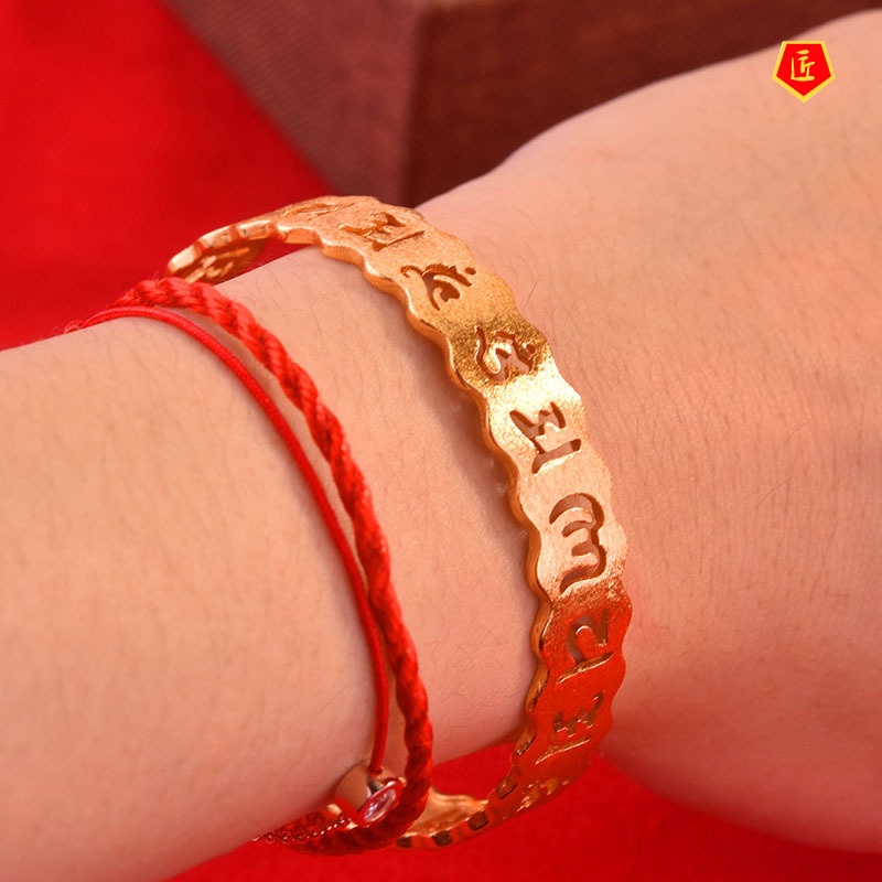 [Ready Stock]Fashion Retro Buddhist Frosted Gold Bracelet