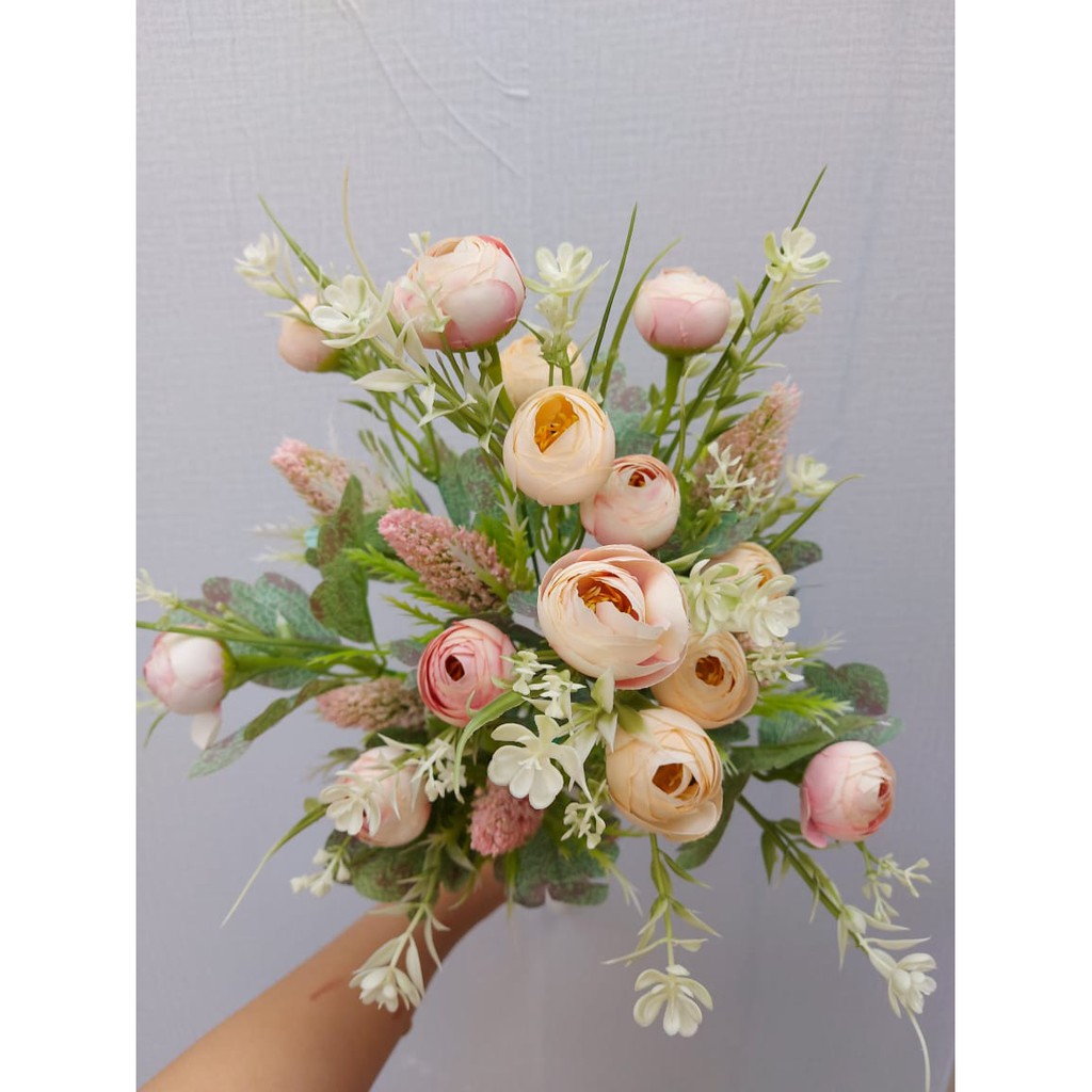 (PREMIUM) Bunga Palsu Artificial Dekorasi Hias Ranuculus - Bahan Kain Import kualitas bagus