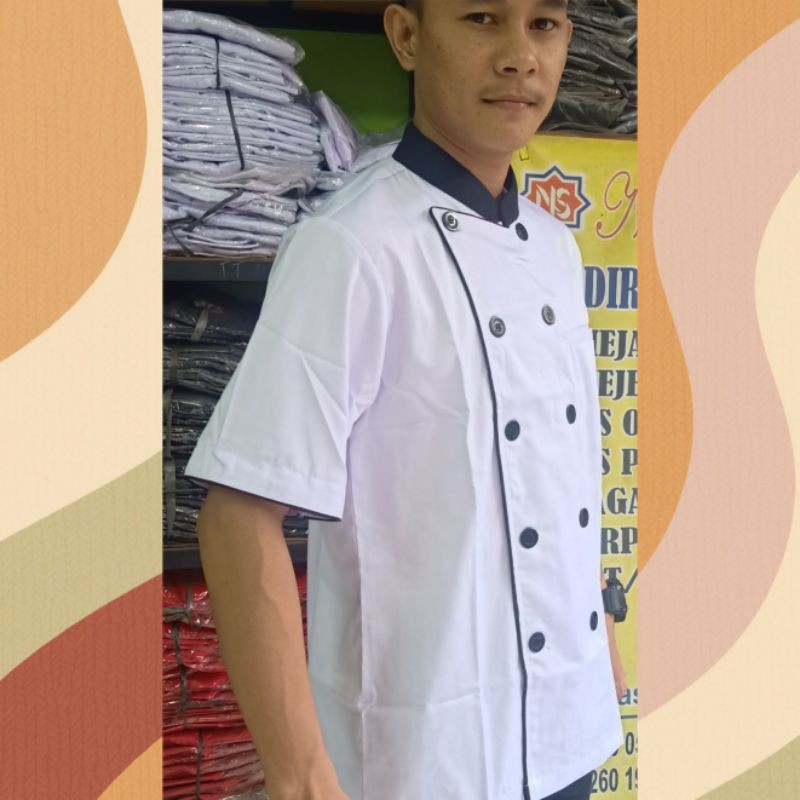 Seragam chef murah/baju koki+custom bordir/kemeja resto