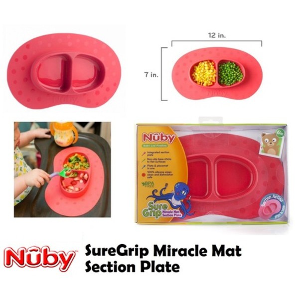 Nuby Sure Grip Miracle Mat 2 Section Plate 6m+ Warna Pink