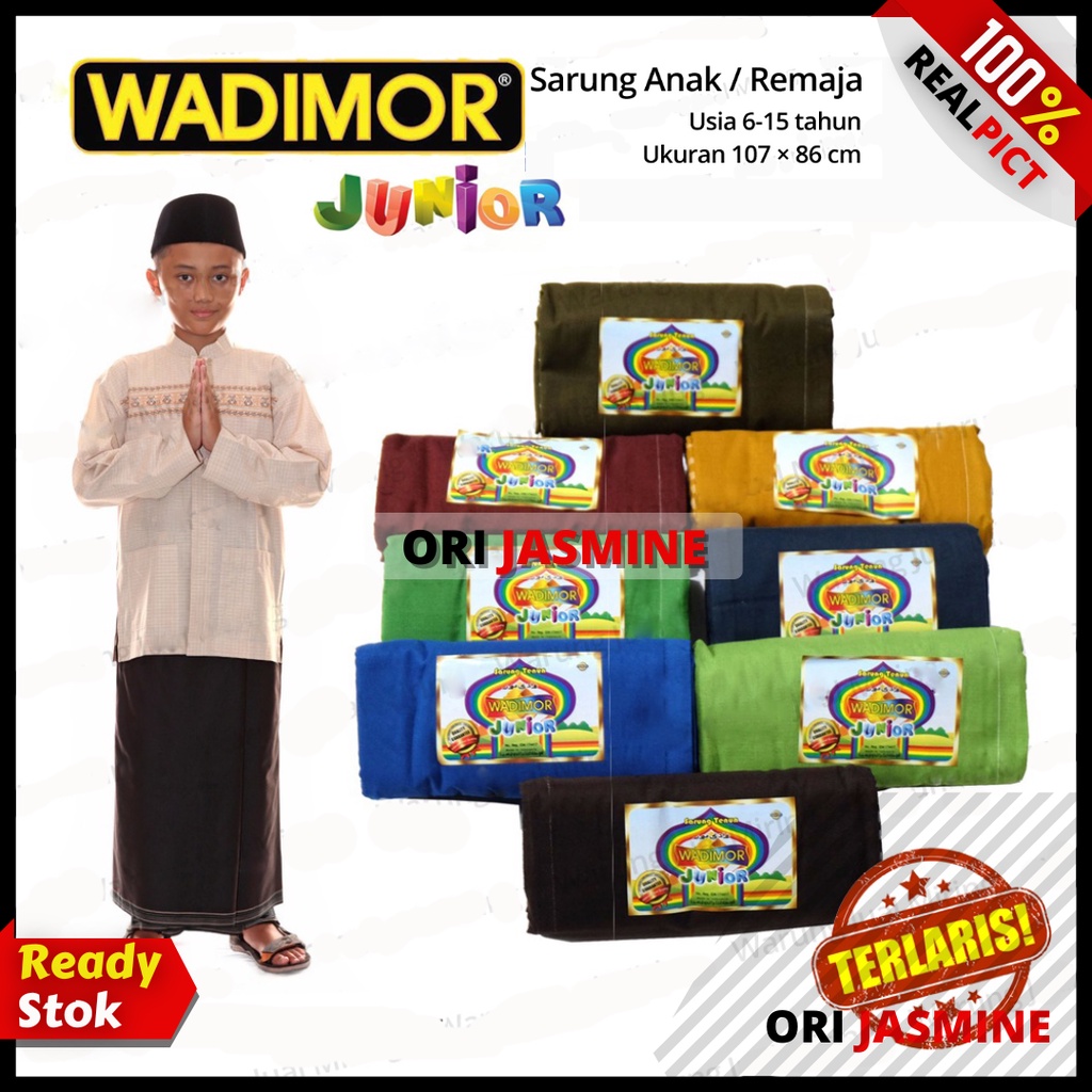 Sarung Anak Wadimor Junior SD SMP Polos Warna Hitam Putih Kecil Kids Laki Cowo Cowok Remaja Tanggung