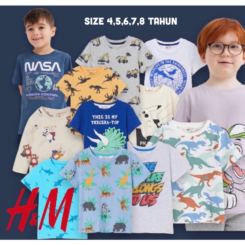 Baju Kaos Anak laki bergambar dino animal paw patrol HnM HM 4 5 6 7 8Tahun