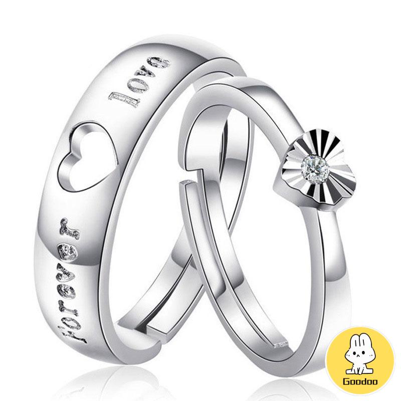 925 Silver Cincin Pasangan Berlian Mode Wanita Perhiasan Cincin Couple Rings -Doo