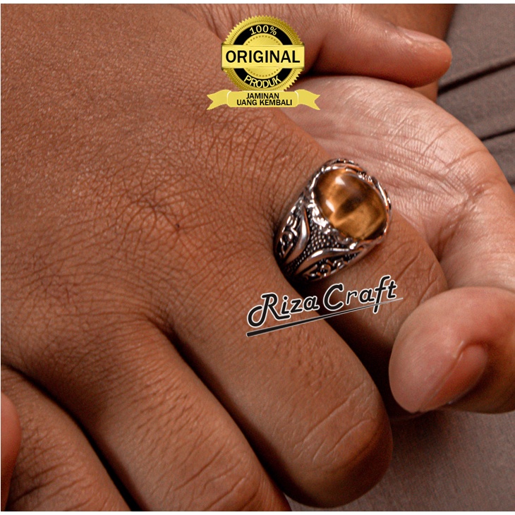 Cincin Pria Wanita Keren Batu Akik Alam Tiger Eye ASLI Original Simpel Kekinianv