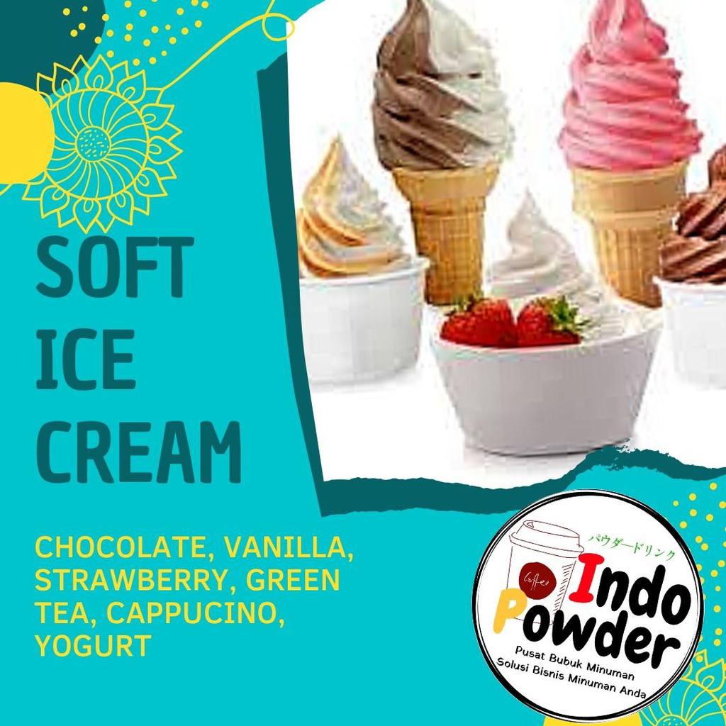 SOFT ICE CREAM - Bubuk Ice cream Cone 1Kg, Variant rasa : Coklat, Strawberry, Vanilla, Cappucino, Green Tea, Yogurt 1Kg