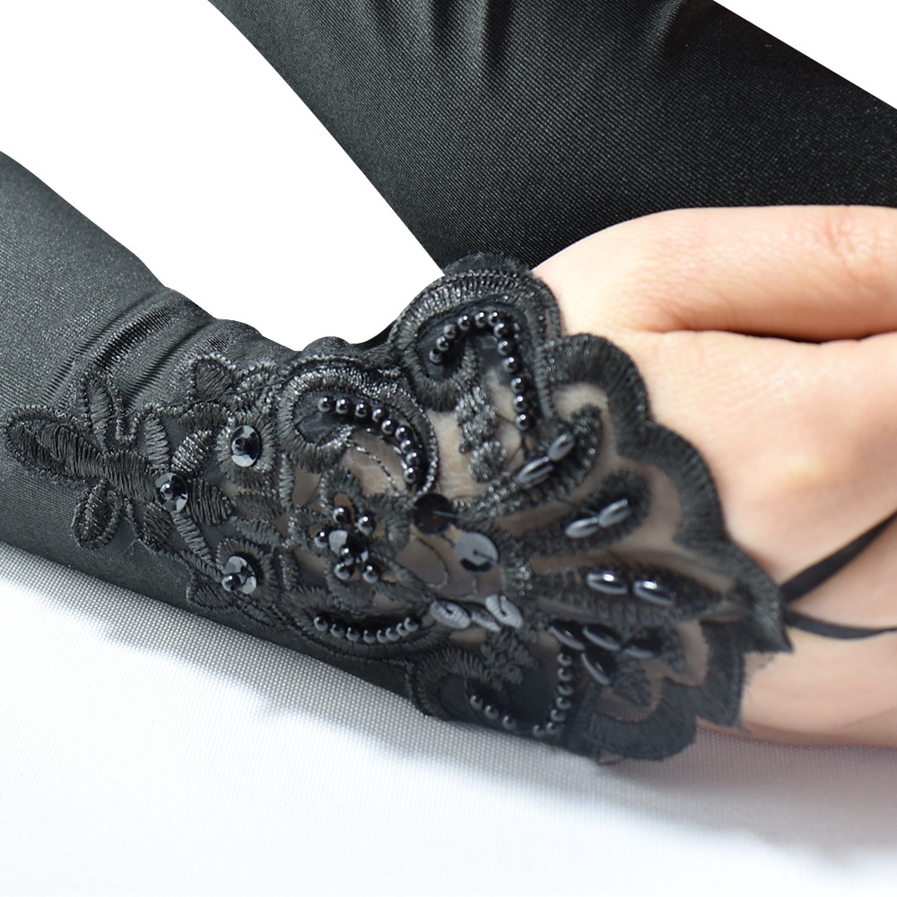 LTX-18 sarung tangan lengan panjang long wedding gloves nikah pernikahan peyet hitam putih glove