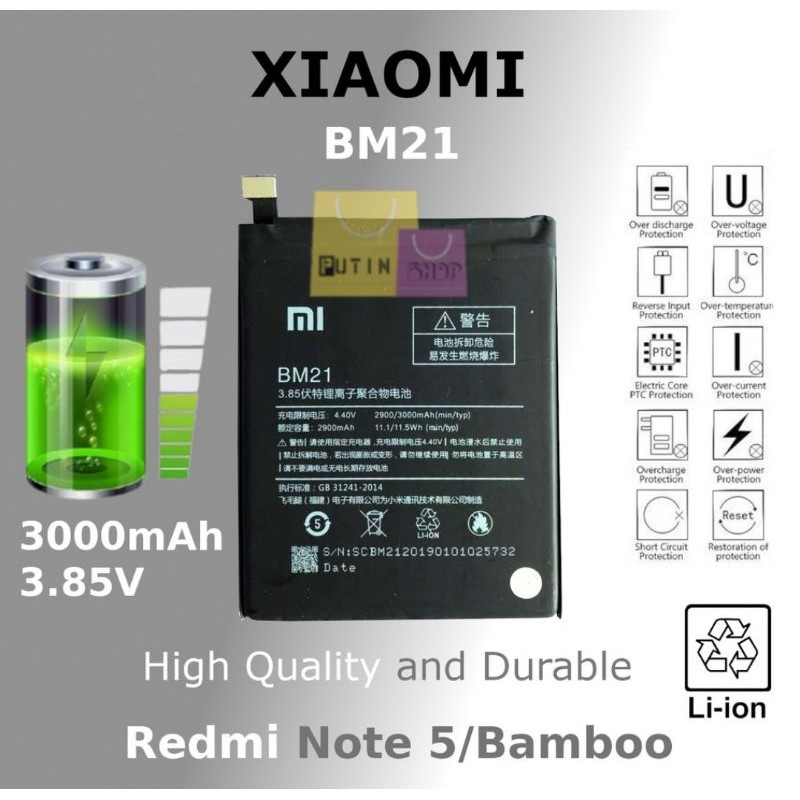 baterai batre xiaomi mi note bambu mi note 5 bm21 original
