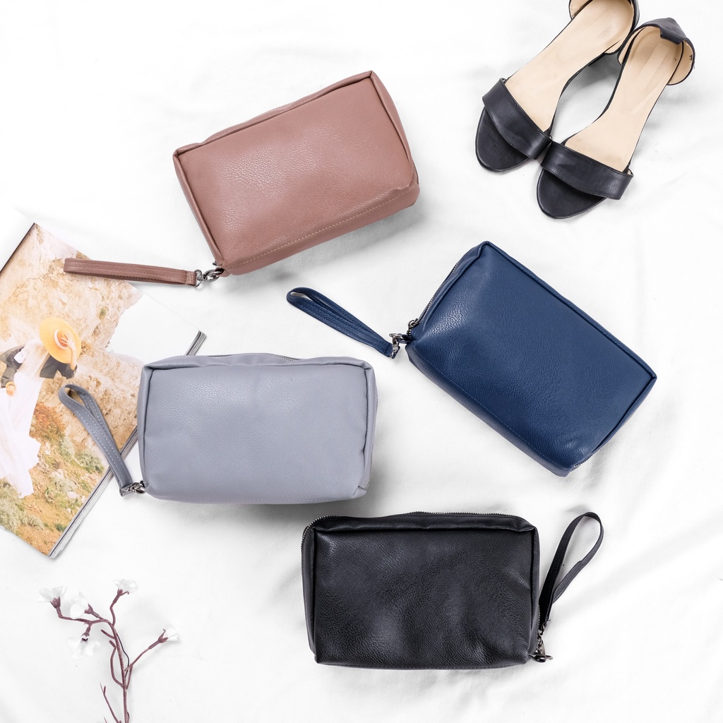 Dompet wanita kulit sintetis clucth polos wallet tempat uang dan Hp travel organizer pouch bag tas make up murah