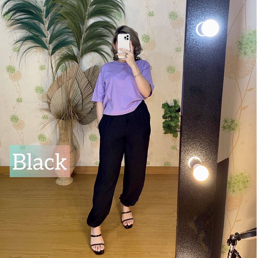 NCDY DAILY PANTS CELANA JOGER PANJANG JOGGER WANITA RAYON JUMBO CELANA SANTAI CELANA PANJANG UNIQLO CELANA KULOT WANITA KEKINIAN CELANA SANTAI RAYON PREMIUM DAILY WEAR SET KAOS POLOS CROP TEE CROP TOP TERMURAH DISKON BISA COD BEST SELLER CELANA JUMBO-Pants Black