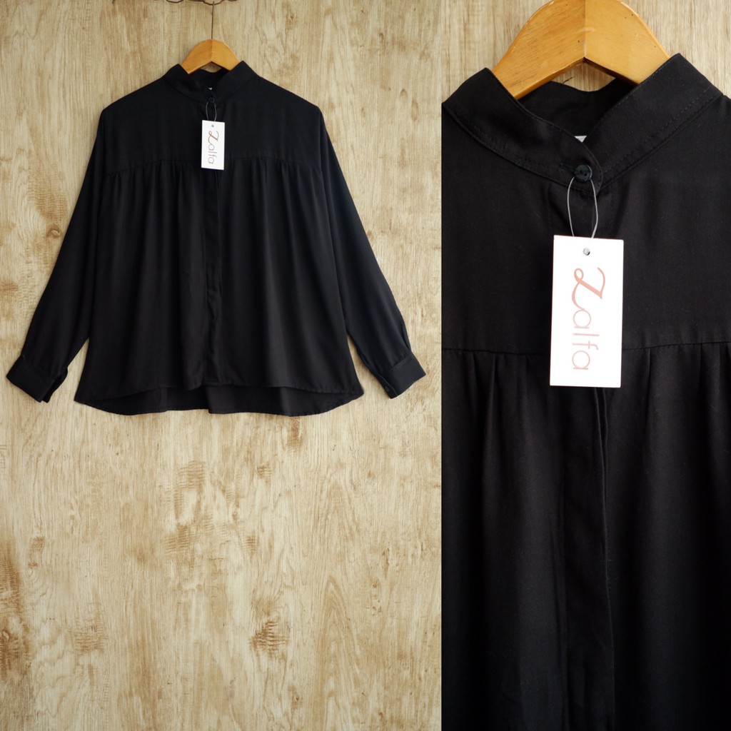 DANIA blouse by ZALFA OUTFIT / blouse polos / blouse wanita murah / blouse rayon-Black (R.Twill)
