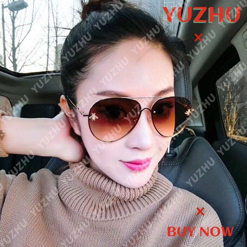 (YUZHU) Bayar di Tempat Korean Design Retro Aviator Besi Frame Kacamata Hitam Wanita/Pria