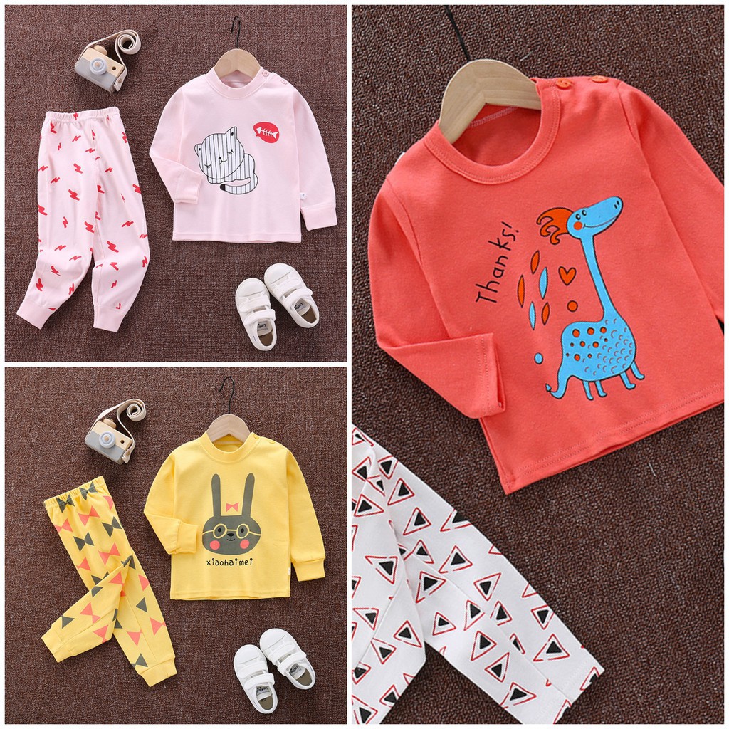 LittleAaron KIDS SUIT PIYAMA PANJANG Setelan Anak Bahan Kaos Celana Berkualitas Import cewek cowok H1-1