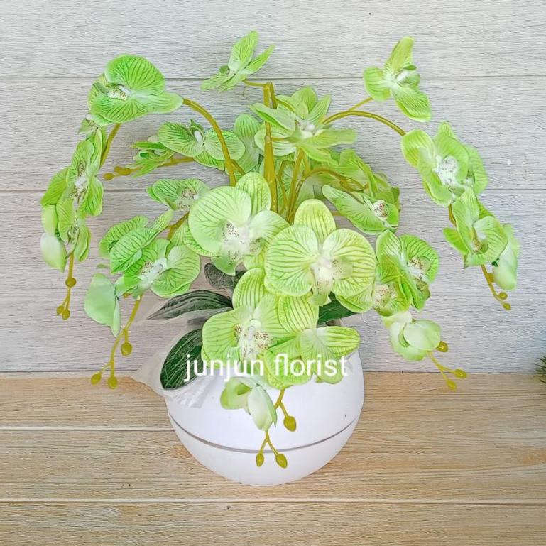 [PROMO RYF42] Bunga anggrek plastik jumbo pot bola besar/bunga hiasan meja /bunga anggrek jumbo artificial// Terkini