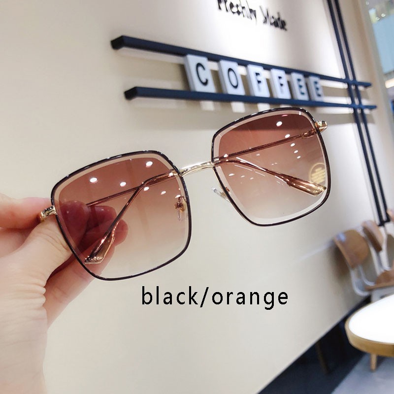 Kacamata Wanita Pria Premium Fashion Kotak Metal Korean UV Sunglasses-black/orange