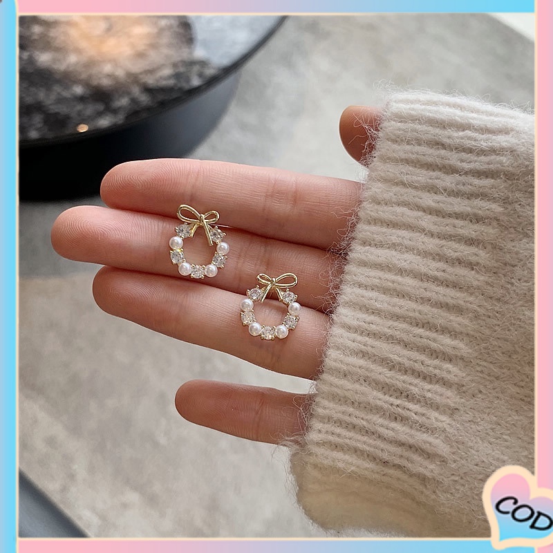 COD❤️Fashion Korea Sepasang Anting Mutiara Kecil Mini Wanita Garland Aksesoris Mode-A.one